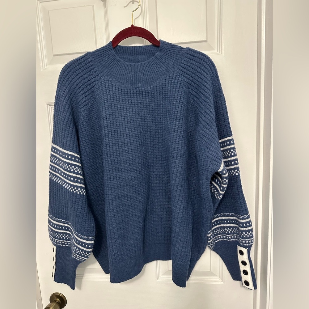 Böhme Blue Knit Sweater with Fair Isle Sleeves